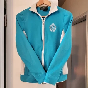 Polo Ralph Lauren Active Full Zip Sweater Womens Light Blue White Sz XS Jacket - Picture 1 of 9