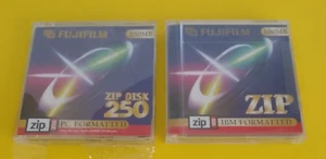 x2 Fujifilm 250 MB PC Formatted Zip Disk Drive Cartridge - Photo 1/2