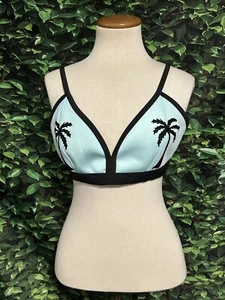 FOREVER 21 Plus Swim Bikini Bra Top Palm Tree Black Teal 0X - Picture 1 of 7