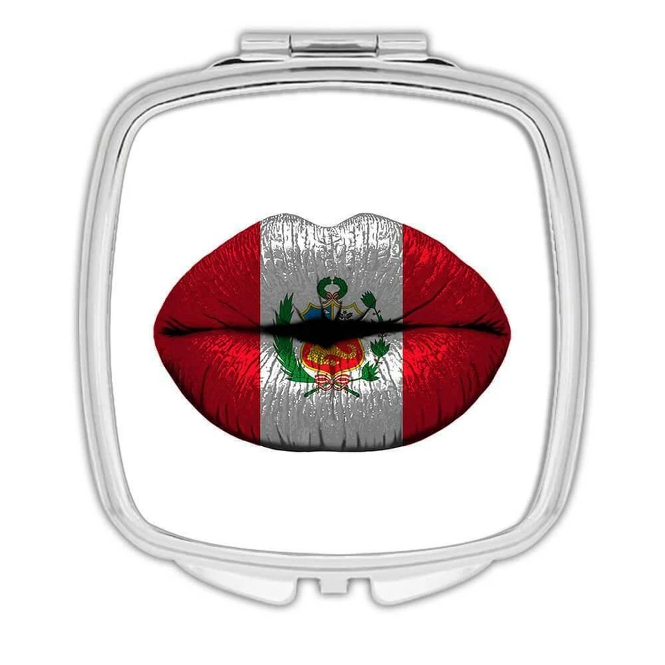 Gift Compact Mirror : Lips Peruvian Flag Peru Expat Country For Her Woman - Image 1 of 1