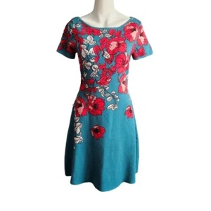 Anthropologie Meave Women’s Allison Teal Floral Sweater Dress Size Small - Picture 1 of 5