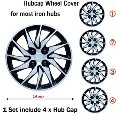 4PC Black and Sivler wheel rim cover for R14 HubCaps for 2002-2007 Suzuki Aerio - Image 1 of 4