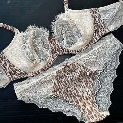Victoria's Secret sin forro 34DDD,36DD SUJETADOR CONJUNTO XL panty BEIGE marrón animal print Foto 1 de 4