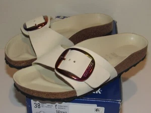 Birkenstock Madrid Big Iridescent Buckle 38 Womens 7 Ecru Sandals Narrow NEW - Picture 1 of 6