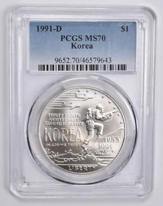 MS70 1991-D Korean War Memorial Commemorative Silver Dollar PCGS - Picture 1 of 5