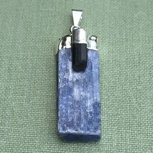 Blue Kyanite Blade With Black Tourmaline Pendant Gemstone Reiki Chakra Crystal. - Picture 1 of 1