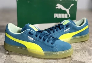 PUMA Suede LFS Iced Blue Coral -Safety Yellow Bay [363086 01] US size 5C ~ NEW - Picture 1 of 11