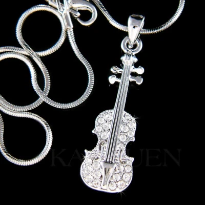 Violino IN Swarovski Cristallo Viola Violoncello Musicale Collana Ciondolo Nuovo - Immagine 1 di 4