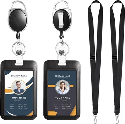 2 Pack Retractable ID Badge Holder Lanyard Heavy Duty Reel Keychain Clip ID Card - Image 1 of 4