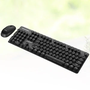 Wireless Keyboard Retro Round Keyboard Mouse Set (Black) ergonomic keyboard - Afbeelding 1 van 11