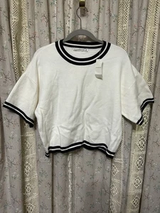 Abercrombie & Fitch Luxeloft Sweater Tee White w/ Contrast Trim Medium NWT - Picture 1 of 4