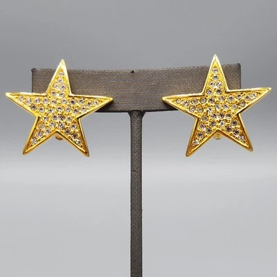 Pendientes Joan Rivers Grande Estrella Placa Oro Cristal Pavé Clip Foto 1 de 4