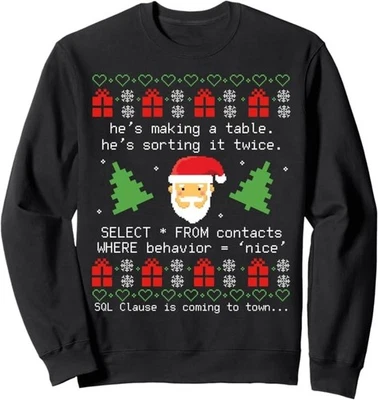 SQL Santa Claus Base de Datos Cláusula Desarrollador Código DB Programador Sudadera Foto 1 de 2