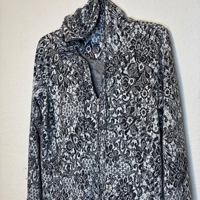 Chaqueta Soma Live Loungewear negra blanca con estampado de encaje cremallera completa sudadera con capucha para mujer mediana Foto 1 de 4