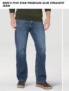 Wrangler Men’s 5 Star Premium Slim Straight Blue Jeans 36x30 - Picture 1 of 7