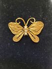 Napier Goldtone Filigree Butterfly Brooch Faux Pearl Accents Pin Signed