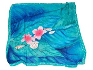 GOTTEX 100% Silk Scarf Coverup Shawl Wrap HAND PAINTED Sea Life Floral Shell 52" - Picture 1 of 14