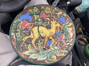 Italian Art Pottery Unsigned Mid Century Pottery Tray 12” Plate Ram Aries Zodiac - Picture 1 of 2