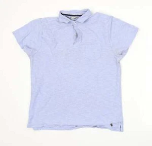 River Island Mens Blue Cotton Blend Polo Size M Collared Button - Picture 1 of 12