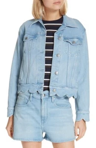 CHAQUETA WILLOUGHBY MARCO DENIM BORDE FESTONEADO RECORTADO NUEVA CON ETIQUETAS - Imagen 1 de 19