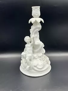 Antique 19th Century Meissen Candle Stick Blanc De Chine Putto holding Grapes - Picture 1 of 23