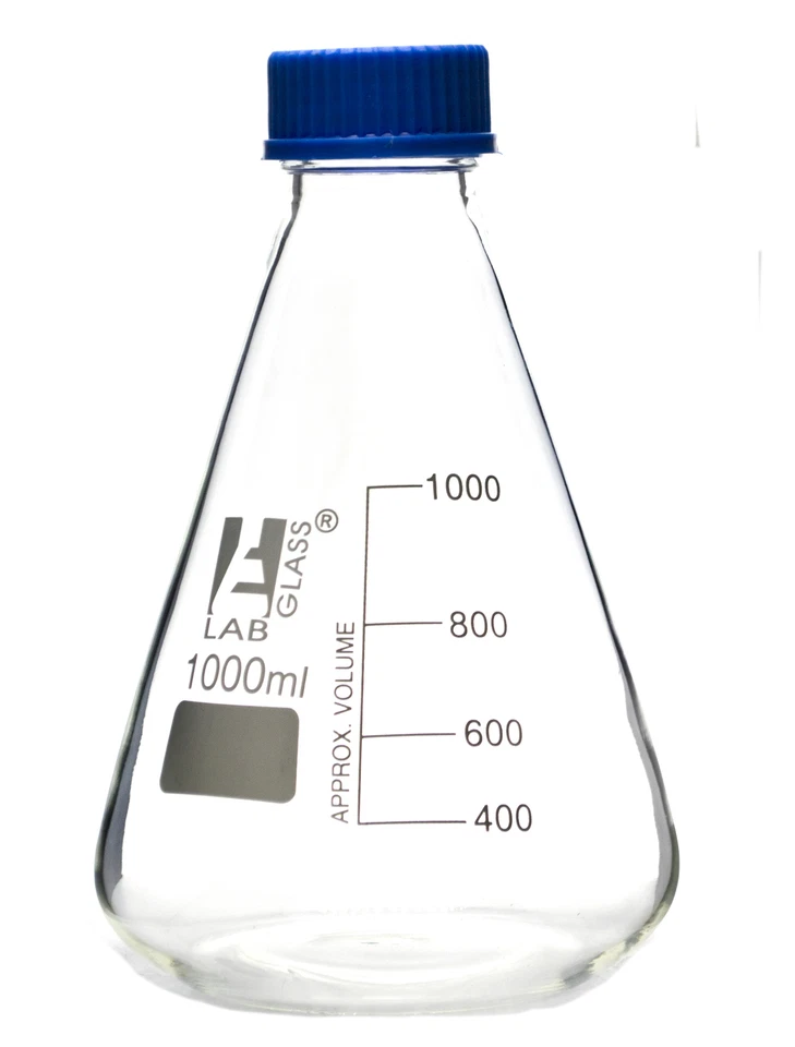 EISCO Erlenmeyer Flask 1000ml - Borosilicate Glass - with PTFE Screw Cap - C...
