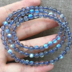 Natural Ice Labradorite Blue Light 3 Laps Round Bead Woman Bracelet 6-10mm AAAA - Picture 1 of 6