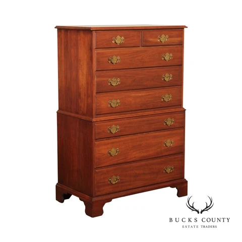Henkel Harris Chippendale Style Cherry Chest on Chest Cover