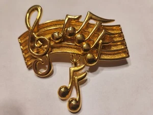 Signierte Freizeit Ecke Musik Bar Notizen goldfarben Brosche Pin - Bild 1 von 8
