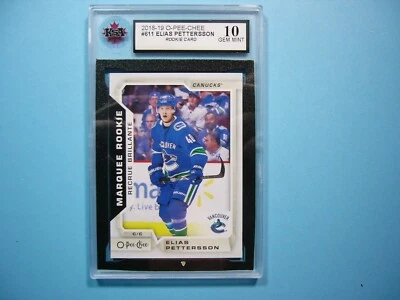 2018/19 O-PEE-CHEE NHL HOCKEY CARD 611 ELIAS PETTERSSON ROOKIE RC KSA 10 GEM OPC - Image 1 of 2