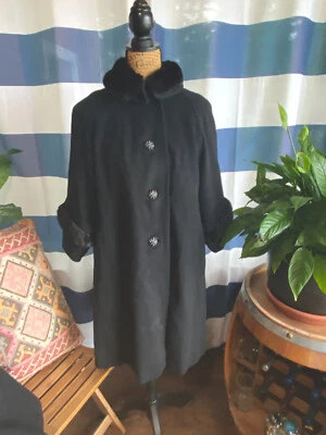 Abrigo vintage 100 % piel negra de alpaca y lana Contina by bettijean chaqueta para mujer Foto 1 de 4