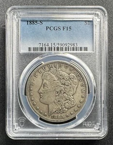 1885-S Morgan Silver Dollar, 90% Silver, PCGS F15, #91 - Picture 1 of 4