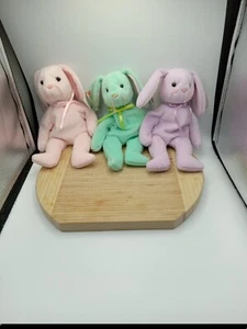 ty beanie baby bunnies set of 3 purple green and pink all Have Ty Tag - Picture 1 of 13