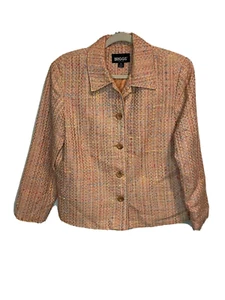 Vintage Briggs Petite Womens Blazer Pink Tweed Size M Button Front Collared - Picture 1 of 7