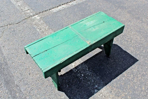 Antique Farm House Wood Stool Flower Bench Green Paint Country Farm Decor Cover