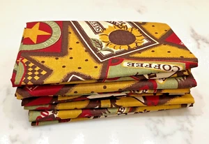 Set of 5 Fat Quarters Chickens Coffee and Sunflowers 100% Cotton - Picture 1 of 2