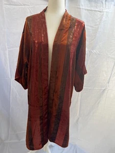 Anthropologie Kimono Cardigan Dark Orange Shiny Thread Open Front Size XS/S - Picture 1 of 9