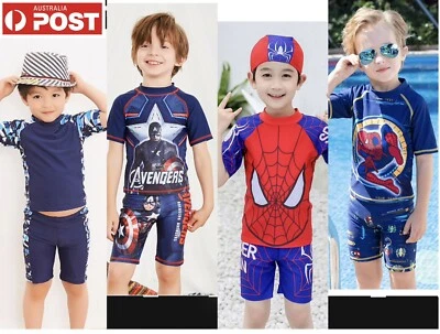Boys kids swimwear Captain America swimsuit top trunk cap bather swimmer  - image 1 of 4
