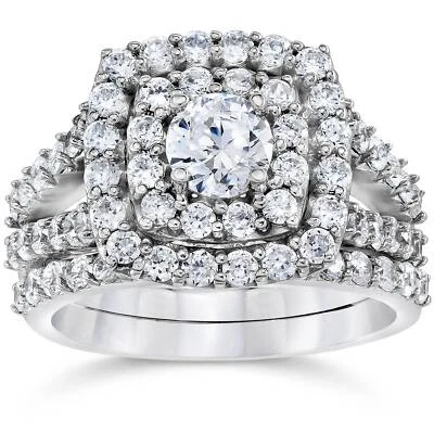 VS 2Ct Diamond Engagement Halo Engagement Ring Set Lab Grown in Gold or Platinum - Image 1 of 4