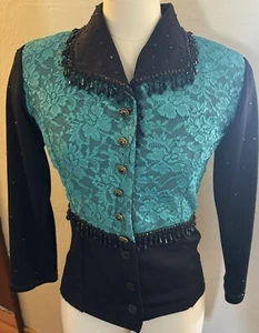 Black & Teal Lace Western Show Shirt Pleasure/Trail/Horsemanship - Picture 1 of 10