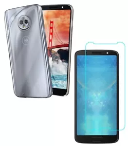 For MOTOROLA MOTO G6 TEMPERED GLASS SCREEN PROTECTOR + CLEAR SILICONE TPU CASE - Picture 1 of 12