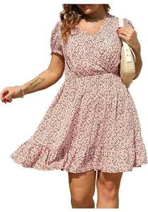 Celkuser Womens Plus Size Summer V-Neck Casual Mini Dress with Pockets Size 16 - Picture 1 of 6
