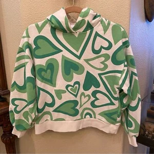 ZARA Girls Kids Teens Green Hearts Hoodie Sweatshirt Size 13-14 Yrs - Picture 1 of 7