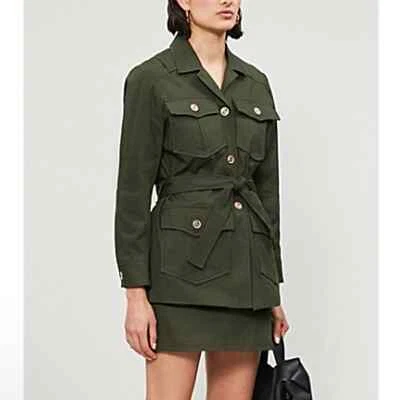 Maje Fonce GUESNA UTILITY COTTON-BLEND JACKET IN DARK KHAKI - Image 1 of 4