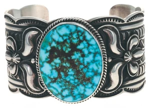 Natural Kingman Turquoise Bracelet By Navajo Artist Andy Cadman - Picture 1 of 4