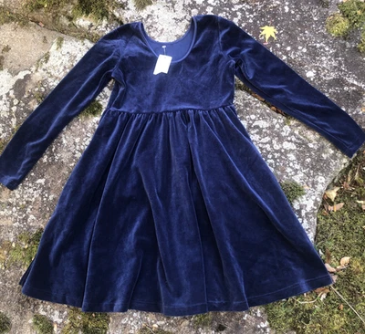 NWT! Hanna Andersson Girl's Velvet Skater Blue Twirl Dress • Sz 10 / 140cm - Image 1 of 4