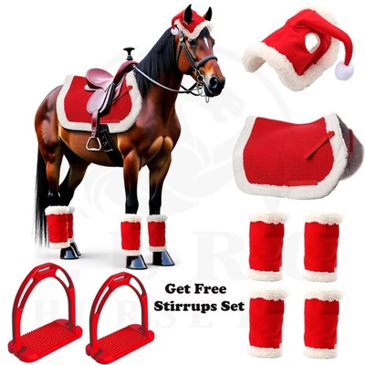Euro лошадь 6 предметов Рождественский седло подушечка комплект Санта ноги обертки, искусственного меха Санта Hot - Изображение 1 из 4