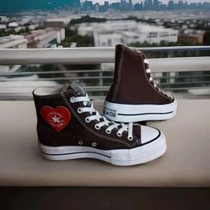 Converse By YOU CTAS Platform Lift Hi Brown Heart Patch 5 Men's 7 Women's - Picture 1 of 13