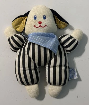 Eden Baby 7” Black and White Striped Puppy Dog Rattle Stuffed Plush Lovey - Image 1 of 3