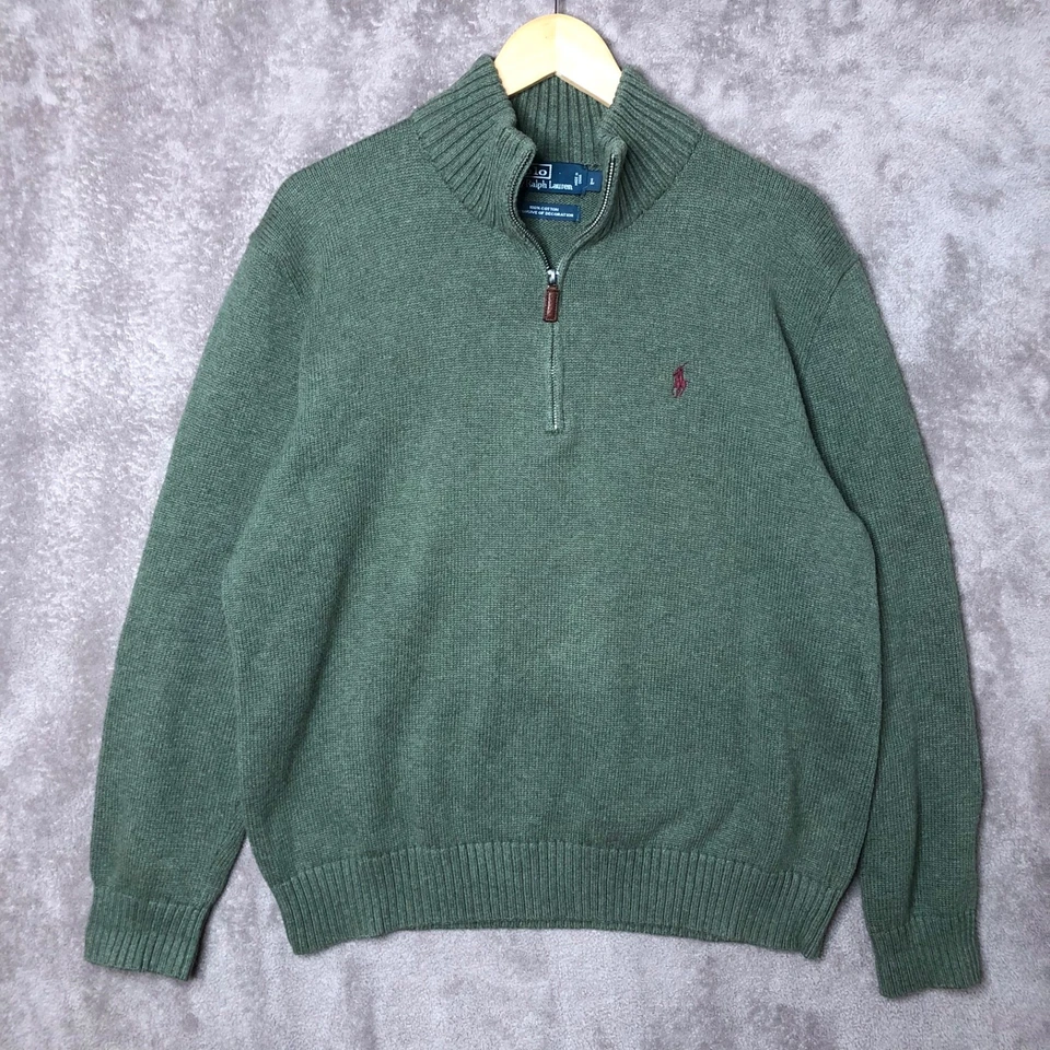 Suéter Polo by Ralph Lauren Para Hombre Grande Verde 100% Algodón Tejido 1/4 Cremallera Pullover Foto 1 de 4